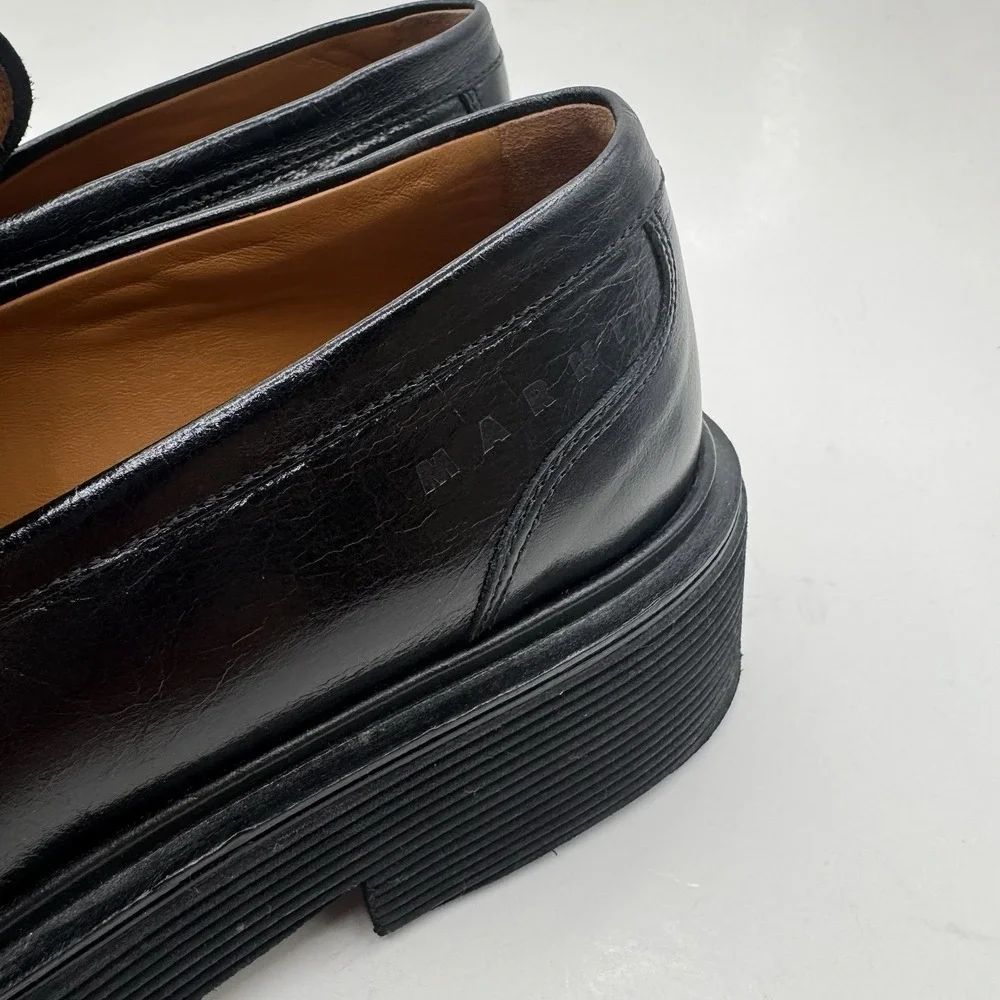 Marni O-Ring Penny Loafers Platform Black Shiny Leather Mens Sz US 9.5 Italy